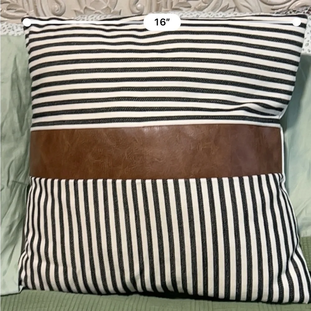 Jax & Grace Set of 2 Throw Pillows Striped Faux Brown Leather